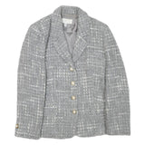 PRESTIGE Womens Grey Wool Blend Button Jacket UK 12 Check Classic Tailored