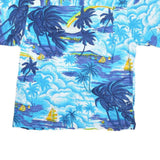 PRESENCE Womens Blue Tropical Print Shirt M Polyester Blend Short Sleeve Summer