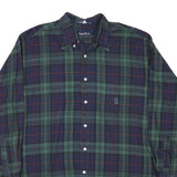 NAUTICA Mens Green & Blue Checked Shirt L Classic Cotton Blend Long Sleeve