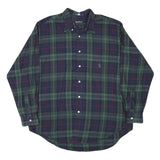 NAUTICA Mens Green & Blue Checked Shirt L Classic Cotton Blend Long Sleeve