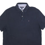 TOMMY HILFIGER Mens Blue Short Sleeve Plain XL Polo Shirt Cotton Blend Classic