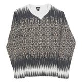 JUST CAVALLI Mens Black & Beige Patterned Crew Neck M Artistic Sweatshirt