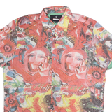 MONDO Mens Red Creative Print Cotton Blend Shirt M Artistic Short Sleeve