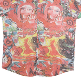 MONDO Mens Red Creative Print Cotton Blend Shirt M Artistic Short Sleeve