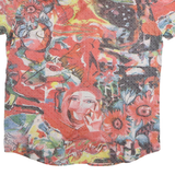 MONDO Mens Red Creative Print Cotton Blend Shirt M Artistic Short Sleeve