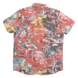 MONDO Mens Red Creative Print Cotton Blend Shirt M Artistic Short Sleeve