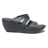 BORN Womens Black Leather Wedge Sandals UK 9 Comfortable Slip-On Open Toe