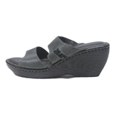 BORN Womens Black Leather Wedge Sandals UK 9 Comfortable Slip-On Open Toe
