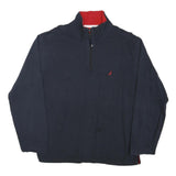 NAUTICA Mens Navy Cotton Blend Plain Pullover Quarter Zip Jumper L Casual