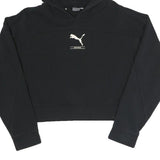 PUMA Womens Black Cropped Hoodie M Cotton Blend Casual Sweatshirt