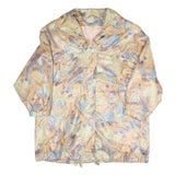 Womens Beige Geometric Pattern Zip Jacket M Polyester Blend Relaxed Fit Retro