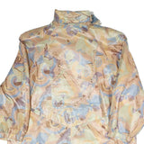 Womens Beige Geometric Pattern Zip Jacket M Polyester Blend Relaxed Fit Retro