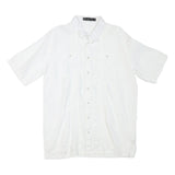 ONESIMUS Mens White Linen Shirt M Button Front Short Sleeve Casual Summer