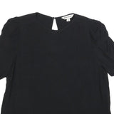 WHISTLES Womens Black Puff Sleeve Top Short Sleeve Round Neck UK 10