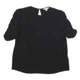 WHISTLES Womens Black Puff Sleeve Top Short Sleeve Round Neck UK 10