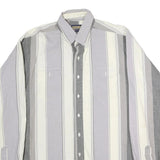 PANHANDLE SLIM Mens Grey & White Striped Cotton Shirt XL Button Down Casual