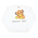 Womens White Cotton Sweatshirt Crew Neck M Lion Cub Graphic 1997 Vintage