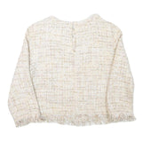 ZARA BASIC Womens Cream Patterned Jumper Crew Neck Basic Knit XS Elegant Style