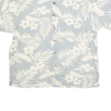 CARIBBEAN Mens Grey & Cream Floral Silk Blend Shirt XL Tropical Lightweight