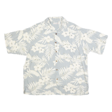 CARIBBEAN Mens Grey & Cream Floral Silk Blend Shirt XL Tropical Lightweight