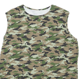 Mens Green & Brown Camouflage Sleeveless Cotton T-Shirt M Round Neck Casual