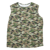 Mens Green & Brown Camouflage Sleeveless Cotton T-Shirt M Round Neck Casual