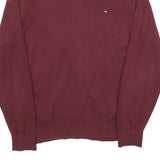 TOMMY HILFIGER Mens Maroon Plain V-Neck Basic Knit Jumper L Cotton Blend Classic