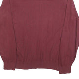 TOMMY HILFIGER Mens Maroon Plain V-Neck Basic Knit Jumper L Cotton Blend Classic