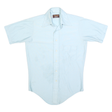 QIANA Mens Blue Plain Nylon Shirt XS Short Sleeve Button Casual Pocket