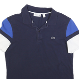 LACOSTE Mens Navy Blue White & Royal Blue Short Sleeve Colourblock M Cotton