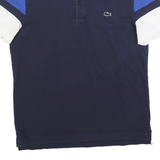 LACOSTE Mens Navy Blue White & Royal Blue Short Sleeve Colourblock M Cotton
