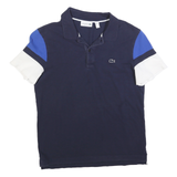 LACOSTE Mens Navy Blue White & Royal Blue Short Sleeve Colourblock M Cotton