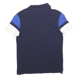 LACOSTE Mens Navy Blue White & Royal Blue Short Sleeve Colourblock M Cotton