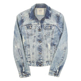 ZARA Womens Blue Denim Jacket S Cotton Blend Button Distressed Casual