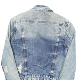 ZARA Womens Blue Denim Jacket S Cotton Blend Button Distressed Casual