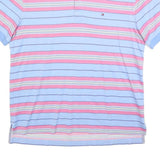 TOMMY HILFIGER Mens Blue & Pink Striped Short Sleeve Polo Shirt L Cotton Blend