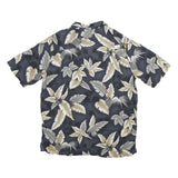 CROFT & BARROW Mens Blue Beige Hawaiian Shirt L Cotton Blend Summer Casual