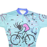Kucharik Womens Blue Cycling Graphic Zip Front T-Shirt M Short Sleeve Crew Neck
