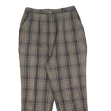 Womens Regular Fit Beige Grey Check Zip Trousers W26 L24 Classic Casual