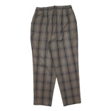 Womens Regular Fit Beige Grey Check Zip Trousers W26 L24 Classic Casual