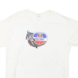 GILDAN Mens White Red Bull High Point National Graphic T-Shirt L Short Sleeve