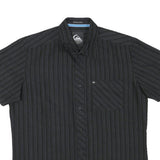 QUICKSILVER Mens Black & Grey Striped Shirt M Cotton Blend Casual Button Collar