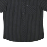 QUICKSILVER Mens Black & Grey Striped Shirt M Cotton Blend Casual Button Collar