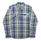 BENCH Mens Blue Green Check Shirt M Cotton Blend Casual Long Sleeve