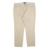 TOMMY HILFIGER Mens Cotton Beige Slim Straight Trousers W36 L30 Casual Smart