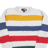 TODAYS NEWS Womens White Yellow & Blue Red & Green Patterned Jumper Crew Neck