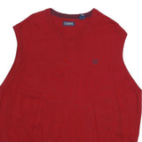 CHAPS Mens Red Plain Pullover V-Neck Basic Knit 2XL Cotton Sleeveless Jumper
