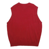 CHAPS Mens Red Plain Pullover V-Neck Basic Knit 2XL Cotton Sleeveless Jumper