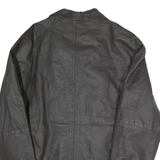 JOSHUOROS Mens Black Leather Zip Jacket M Classic Motorbike Style