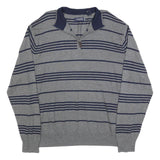 CHAPS Mens Grey & Navy Patterned Cotton Blend Jumper 1/4 Zip Regular 2XL